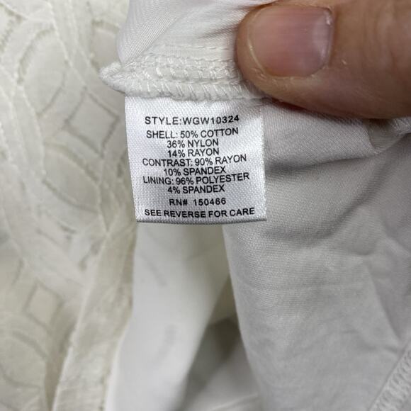 Market & Spruce Top Womens XXL Cream White Lace Cutout Overlay Short Sleeve Zip - Picture 5 of 9